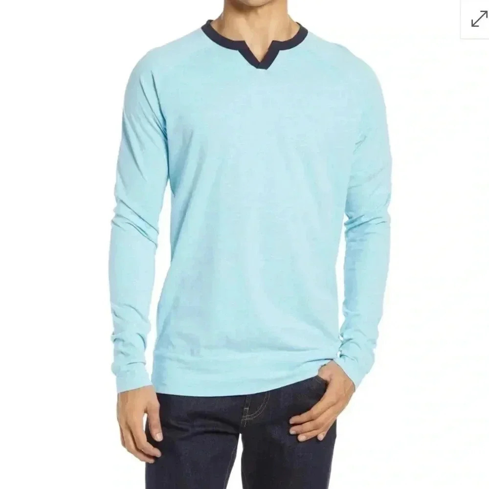 Good Man Varsity Men’s Blue V-Notch Long Sleeve T-Shirt Small‎ NWT